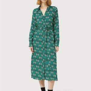 Compania Fantastica Green Geometric Brigitte Printed Shirt Midi Dress